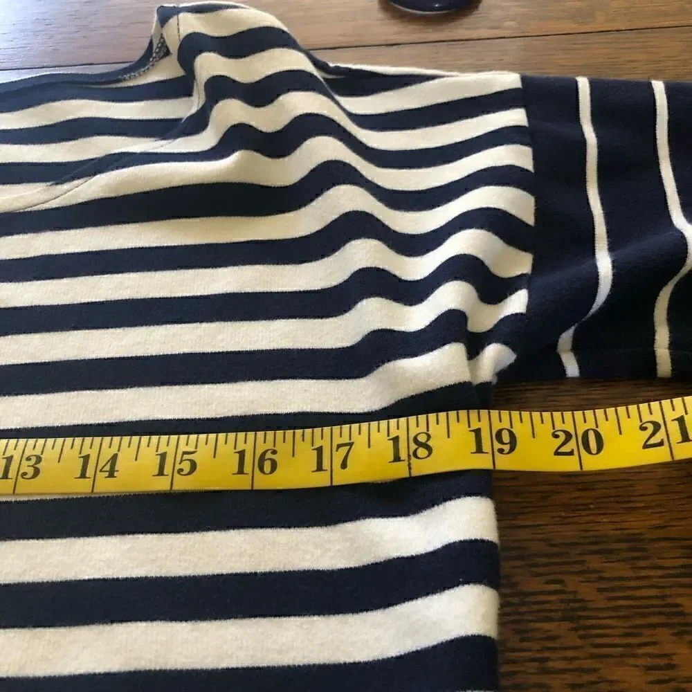 J. Crew Navy and White Striped Three Quarter Sleeve Shift Dress